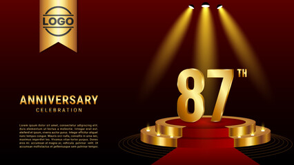 87th Anniversary. Template design with golden stage for celebration event, wedding, greeting card and invitation card. Vector illustration EPS10