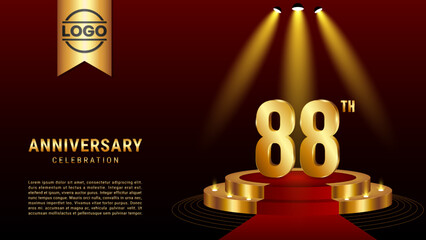 88th Anniversary. Template design with golden stage for celebration event, wedding, greeting card and invitation card. Vector illustration EPS10