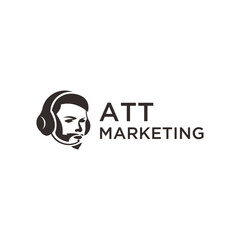 Customer support person head logo symbol, operator assistant phone badge, hotline communication emblem, abstract headphones, speech bubble, agent user talk, modern design sign isolated flat icon