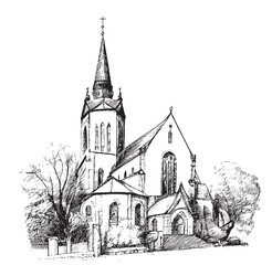Church old vintage hand drawn sketch.Vector illustration.
