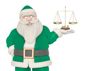 santa claus is smiling and holding a balance scale