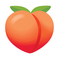 Peach flat vector emoji. Isolated fleshy, pinkish-orange fruit of the fuzzy peach. Buttocks Butt sign design.