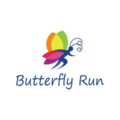 butterfly with running person logo design