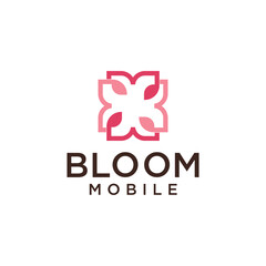 flower with leaf line logo design