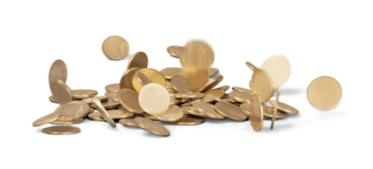 Golden falling coins, British coin