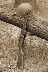 Soviet Russian Military Ammunition Weapon Of World War II. PPSh-41 Submachine Gun . Weapon Of Red Army.