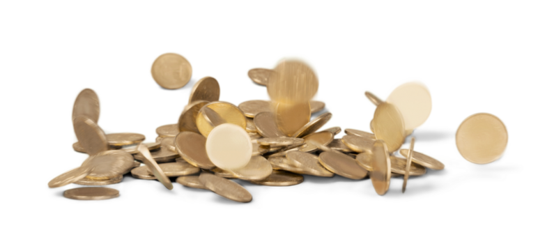 Golden falling coins, British coin