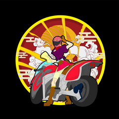 Obraz na płótnie Canvas biker illustration with japanese style for kaijune event, notebook, logo