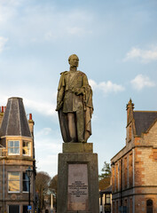 Fototapeta premium 9 November 2022. Huntly,Aberdeenshire,Scotland. This is the monument for Charles Gordon Lennox in the Square at Huntly Town Centre as the sun was setting for the day.