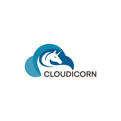 Cloud Icon With Horse Head Silhouette Inside Logo Design.