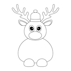 Simple flat black line deer with big nose and christmas hat