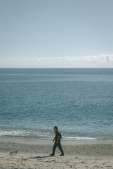 walk on the beach with the dog 