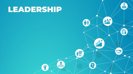 Leadership vector illustration. Banner with icons related to corporate company management