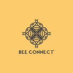 vintage logo of honey bee image isolated on white background