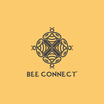 vintage logo of honey bee image isolated on white background