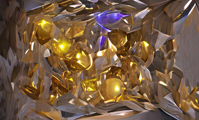 Beautiful Golden Glass Crystal Gem, Dynamic Abstract Background, Texture and Ilustration