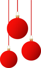 three red christmas tree decorations. red baubles