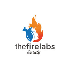 fire laboratory with girl face logo design