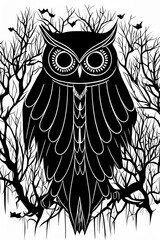 Detailed Black and White Owl Illustration
