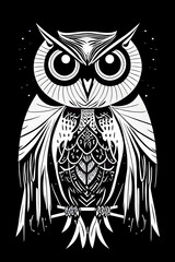 Detailed Black and White Owl Illustration