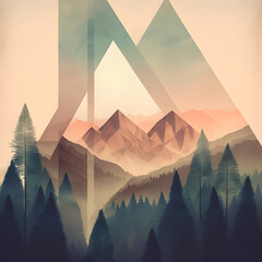 Geometric Mountain Forest Landscape Illustration