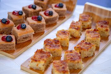 Typical colombian food and drinks, breakfast, dinner and dessert buffet