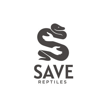 save reptiles with snake and hand logo design