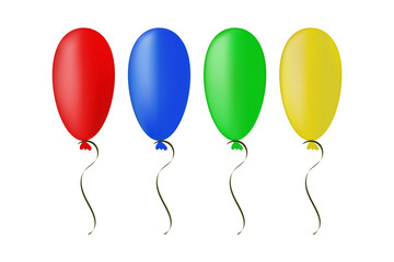 Balloon in cartoon style. Set of balloons for birthday and party. Flying balloon with rope. Red, yellow, blue, green, ball