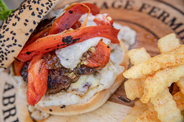 Typical colombian food and drinks, variety of hamburgers