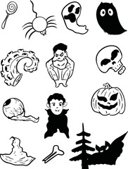 Hand drawn doodle hqppy Halloween icons set