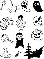 Naklejka premium Hand drawn doodle hqppy Halloween icons set
