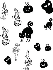 Hand drawn doodle hqppy Halloween icons set