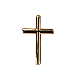 Gold cross on transparent background for Christmas or Easter Jesus Christ holiday concept  - 545011535