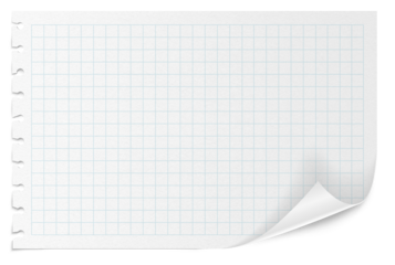 Checkered paper on a transparent background. White note pad paper.