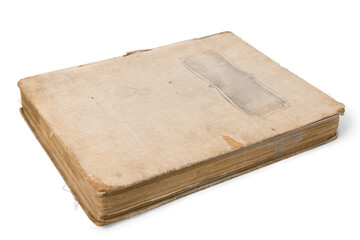 Single old book isolated on white background