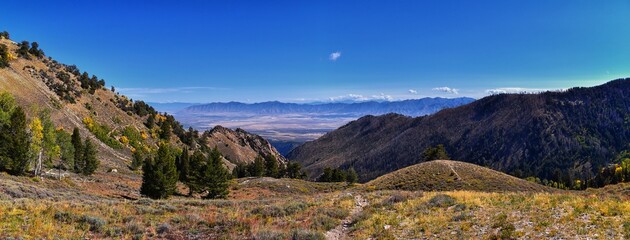 Naklejka na ściany i meble Deseret Peak views hiking by Oquirrh Mountain Range Rocky Mountains, Utah. United States. 