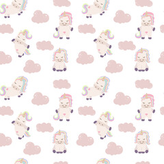 Obraz premium Cute unicorns, and pink background decoration. Seamless repeating pattern texture background design for fashion fabrics, textile graphics, prints etc