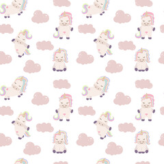 Cute unicorns, and pink background decoration. Seamless repeating pattern texture background design for fashion fabrics, textile graphics, prints etc