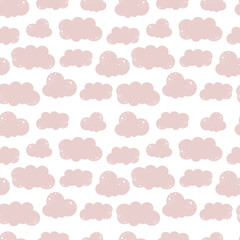 Cloud cute seamless pattern background, pink,  repeating vector illustration