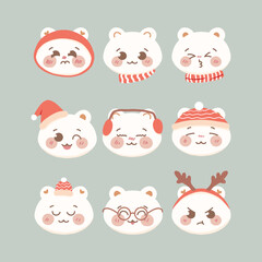 Cute White Bear Winter Christmas Character Icon
