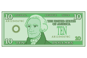 US 10 Dollar bill. Vector illustration.