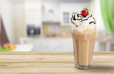 Tasty sweet iced coffee in a big cup