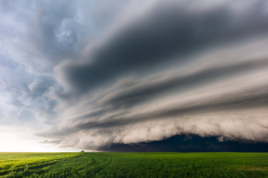 Supercell storm clouds over a field in South Dakota