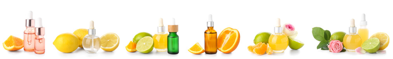 Set of citrus essential oils isolated on white