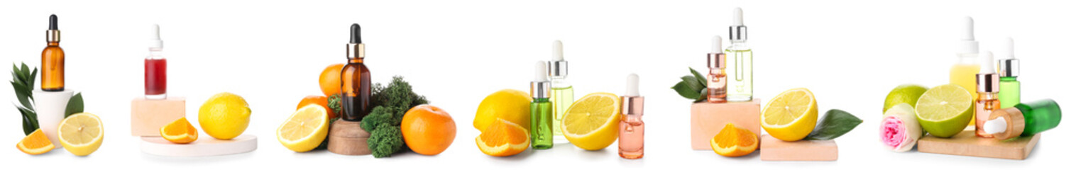 Set of citrus essential oils isolated on white