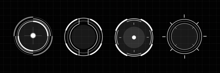 Hud round frames aim and target control panels digital interface of sci fi - obrazy, fototapety, plakaty