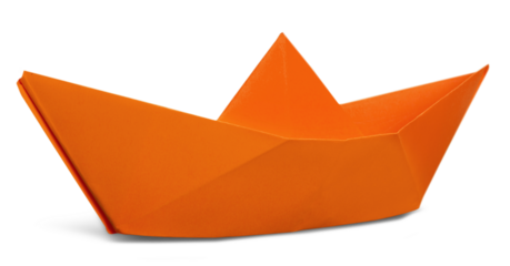 Red paper ship on white background