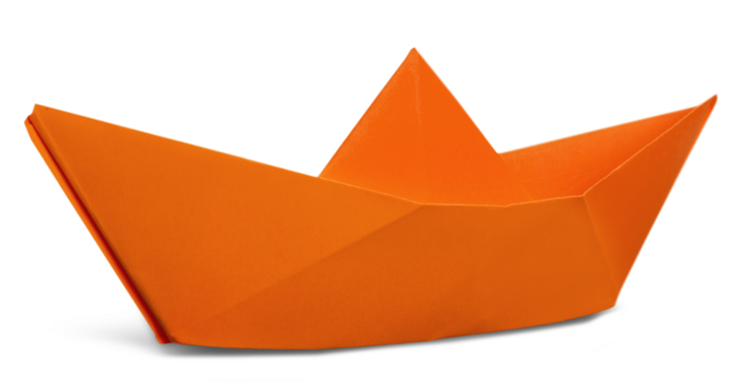 Red paper ship on white background - Powered by Adobe