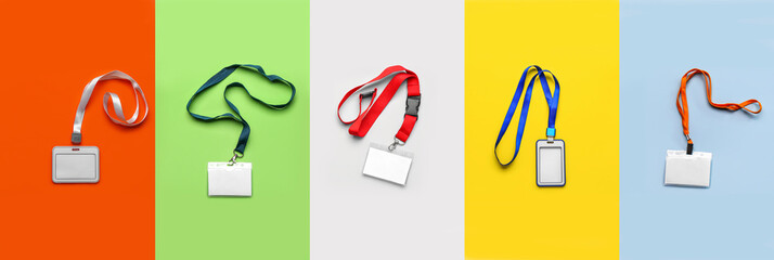 Set of blank badges on color background