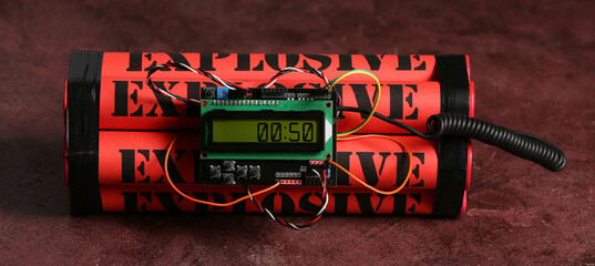 Bomb with timer on color background